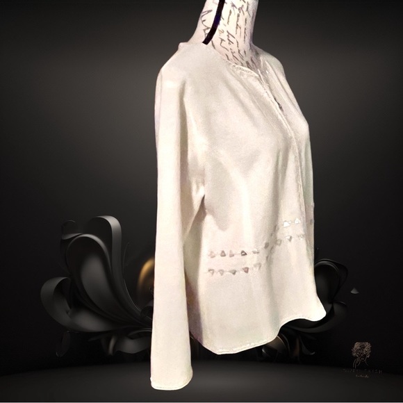 Nygard Collection Sparkling Embellished Full Zip Boiled Wool Cream Cardigan L - Picture 6 of 11